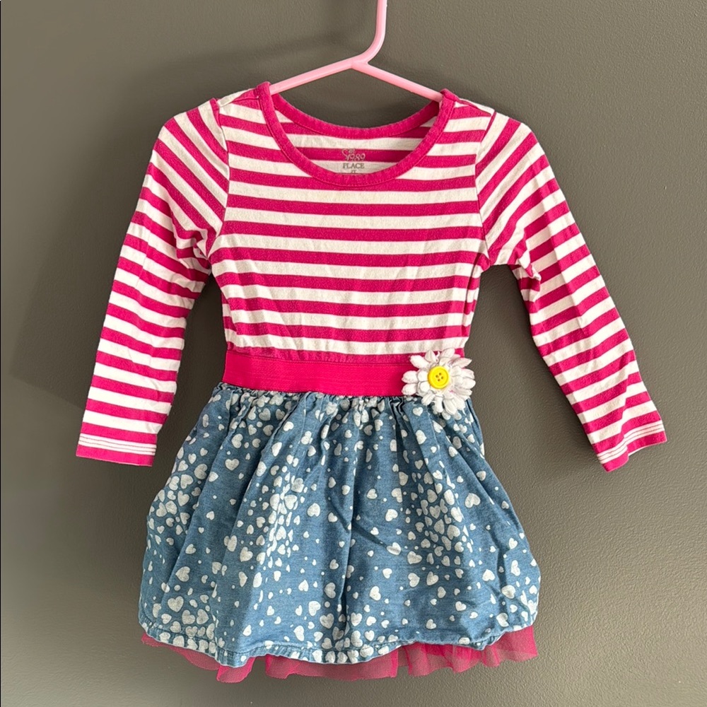 Striped Pink and White Casual Sundress with Denim Skirt